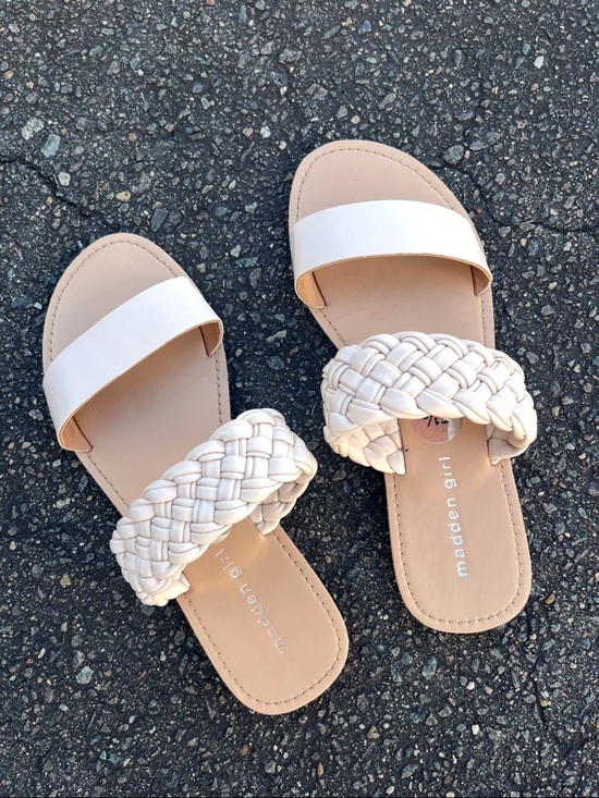 Madden Girl Shoes - Madden Girl Women’s Braided Aubry Slide Sandals in Cream
